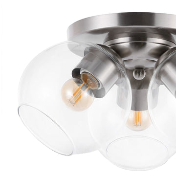 Iris 11.5" Farmhouse Rustic Iron/Glass LED Semi Flush Mount - JONATHAN Y